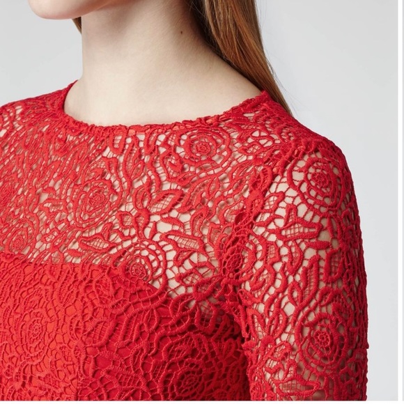 REISS - LONG SLEEVE RED GUIPURE LACE MIDI LADY DRESS - NWTags - Picture 3 of 8